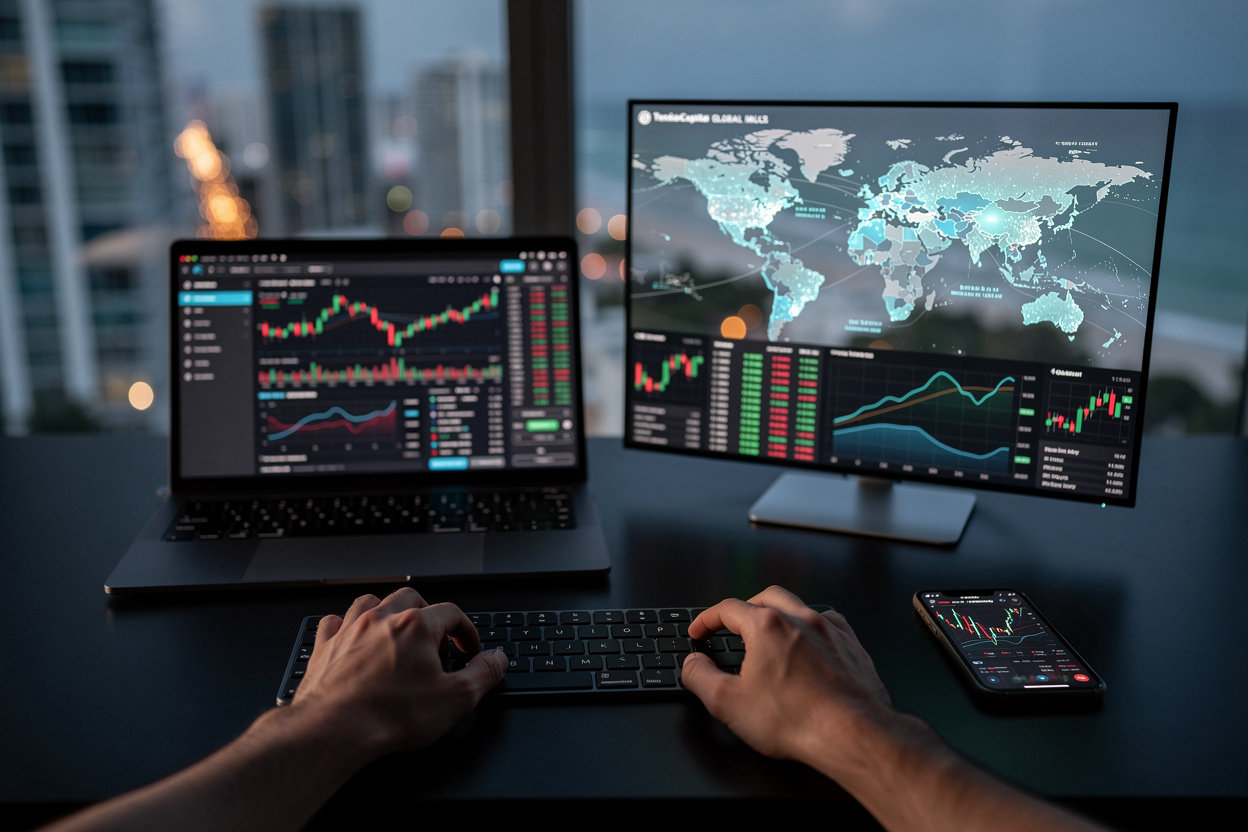 TeslaCapital Global Markets LLC Miami headquarters with global operations network connecting traders worldwide